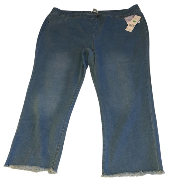 Blue 3X Cropped Flare Wide Leg Jeans with Raw Hem elastic pull on jeans - Picture 1 of 8